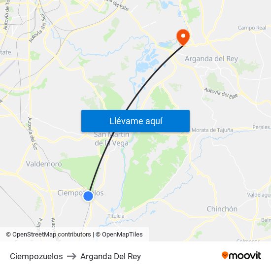 Ciempozuelos to Arganda Del Rey map