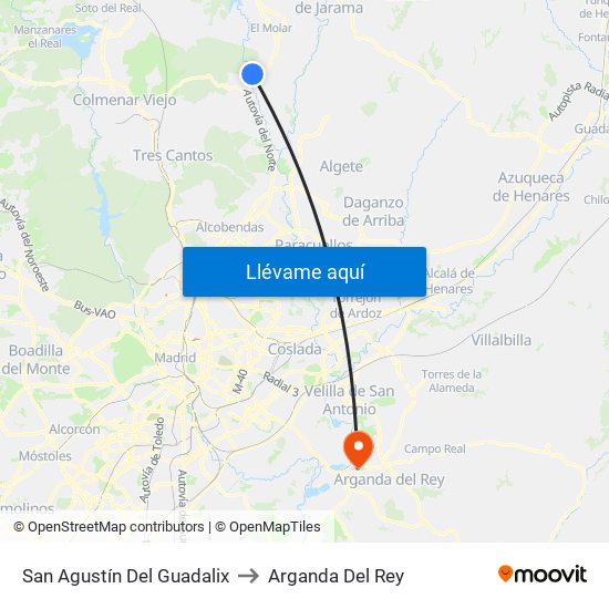 San Agustín Del Guadalix to Arganda Del Rey map
