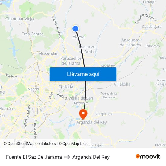 Fuente El Saz De Jarama to Arganda Del Rey map