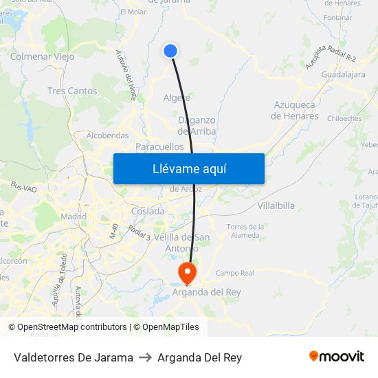 Valdetorres De Jarama to Arganda Del Rey map