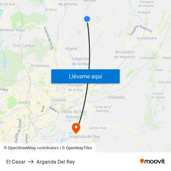 El Casar to Arganda Del Rey map