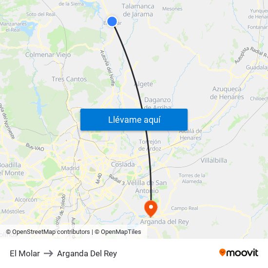 El Molar to Arganda Del Rey map