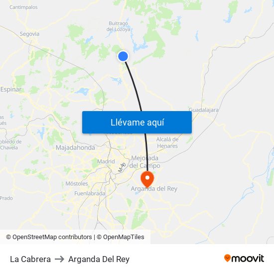La Cabrera to Arganda Del Rey map