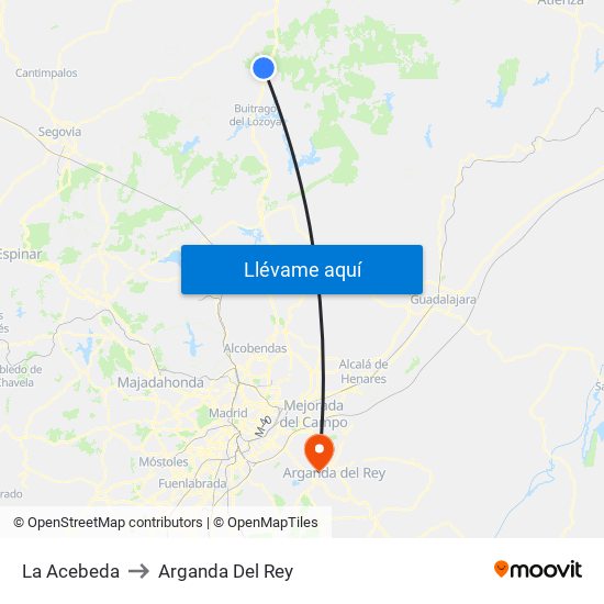 La Acebeda to Arganda Del Rey map