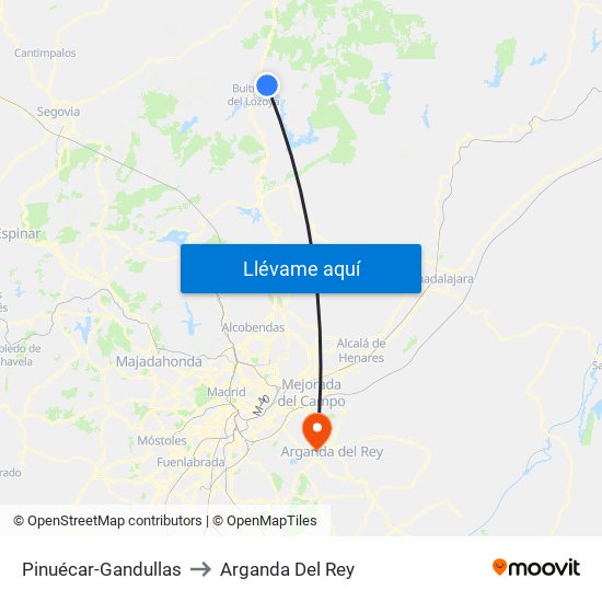 Pinuécar-Gandullas to Arganda Del Rey map