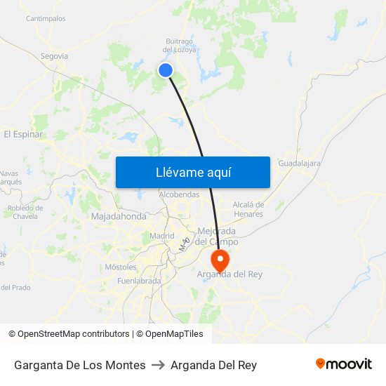Garganta De Los Montes to Arganda Del Rey map