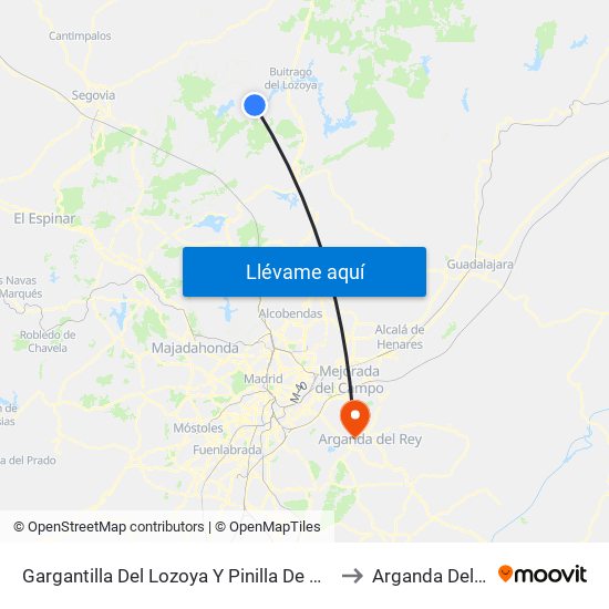 Gargantilla Del Lozoya Y Pinilla De Buitrago to Arganda Del Rey map