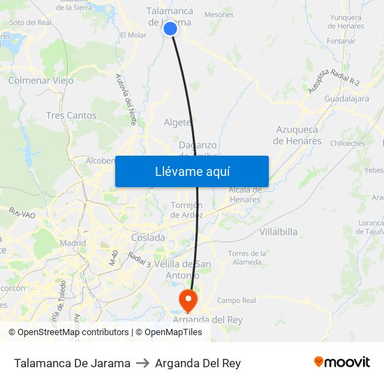 Talamanca De Jarama to Arganda Del Rey map