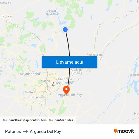 Patones to Arganda Del Rey map