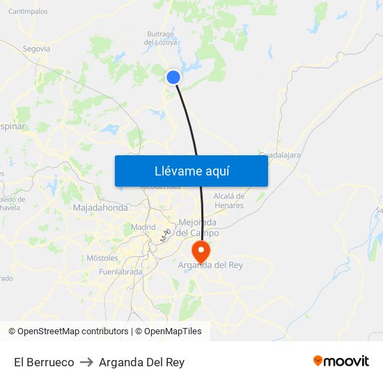 El Berrueco to Arganda Del Rey map