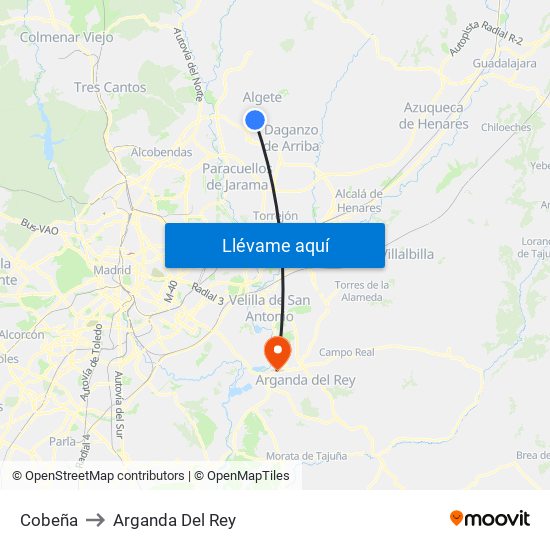 Cobeña to Arganda Del Rey map