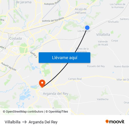 Villalbilla to Arganda Del Rey map