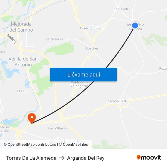 Torres De La Alameda to Arganda Del Rey map