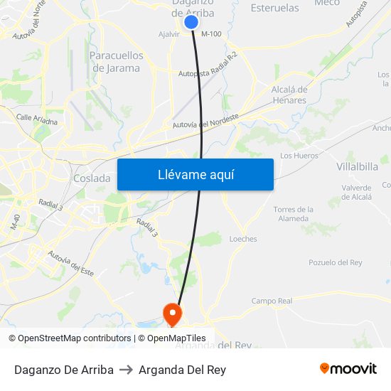 Daganzo De Arriba to Arganda Del Rey map