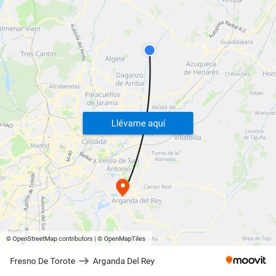 Fresno De Torote to Arganda Del Rey map