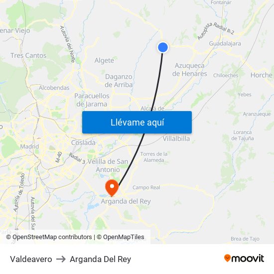 Valdeavero to Arganda Del Rey map