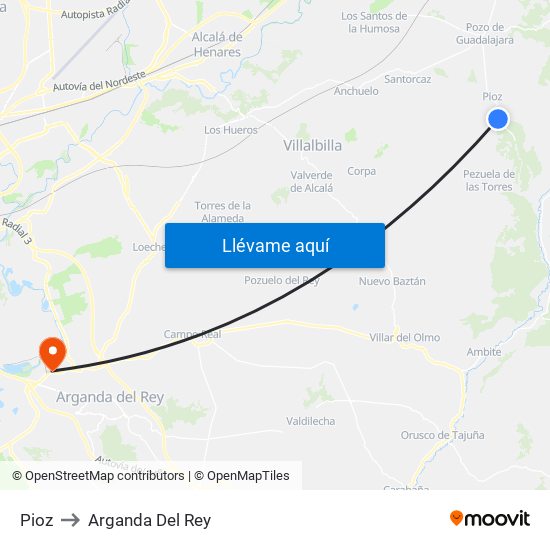 Pioz to Arganda Del Rey map