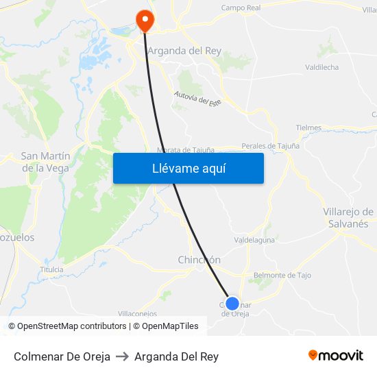 Colmenar De Oreja to Arganda Del Rey map