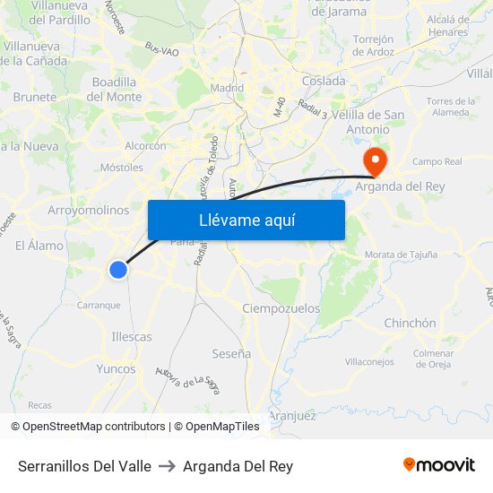 Serranillos Del Valle to Arganda Del Rey map
