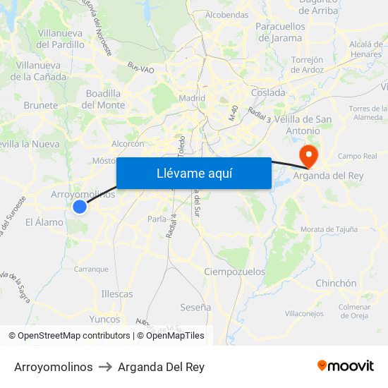 Arroyomolinos to Arganda Del Rey map