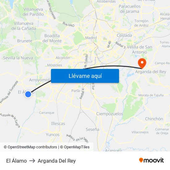 El Álamo to Arganda Del Rey map
