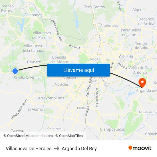 Villanueva De Perales to Arganda Del Rey map