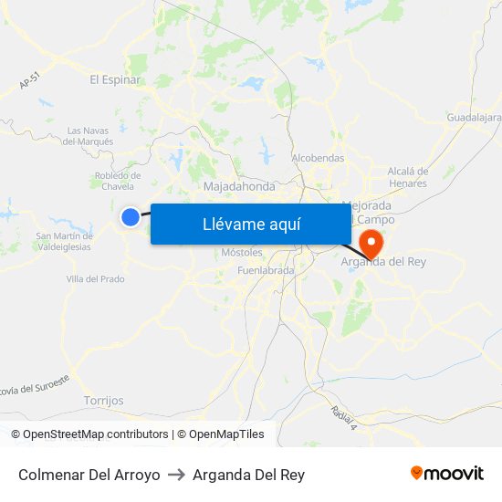 Colmenar Del Arroyo to Arganda Del Rey map