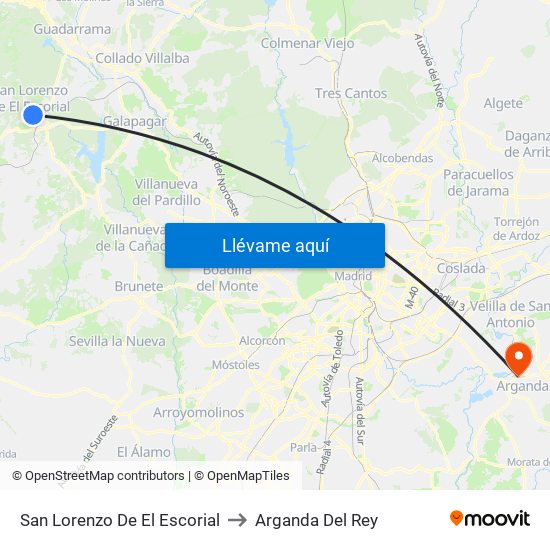 San Lorenzo De El Escorial to Arganda Del Rey map