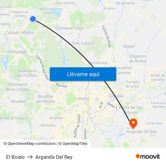 El Boalo to Arganda Del Rey map