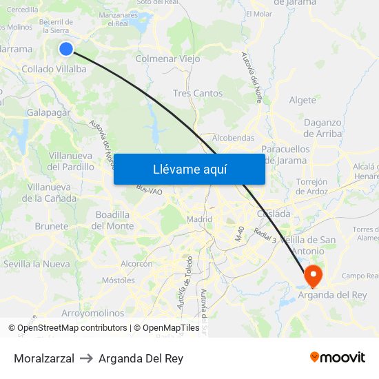 Moralzarzal to Arganda Del Rey map