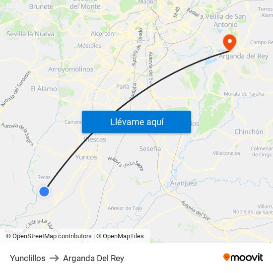 Yunclillos to Arganda Del Rey map