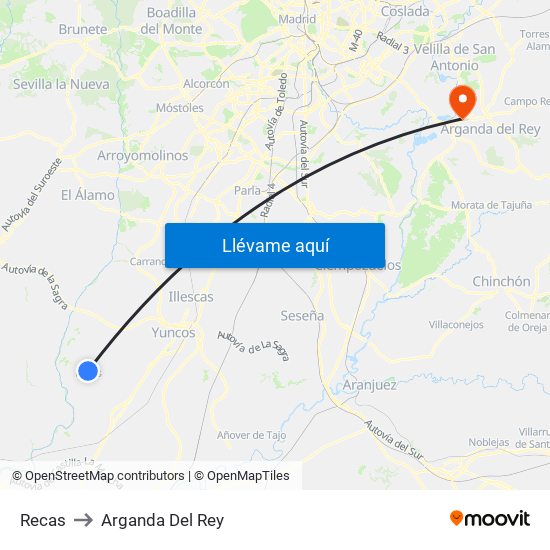 Recas to Arganda Del Rey map
