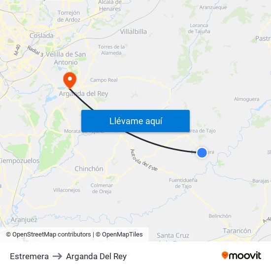 Estremera to Arganda Del Rey map