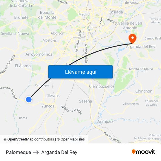 Palomeque to Arganda Del Rey map