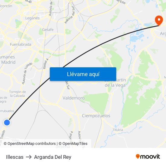 Illescas to Arganda Del Rey map