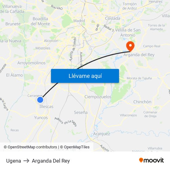 Ugena to Arganda Del Rey map