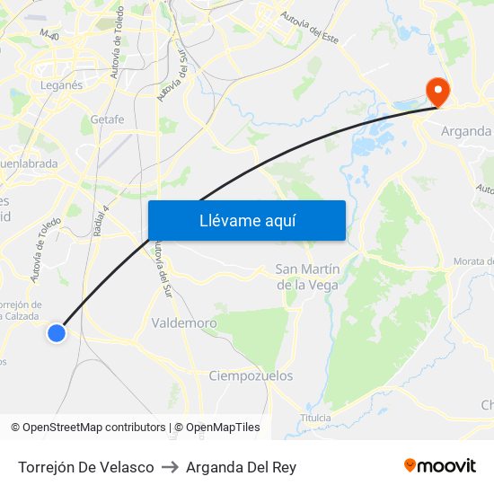 Torrejón De Velasco to Arganda Del Rey map