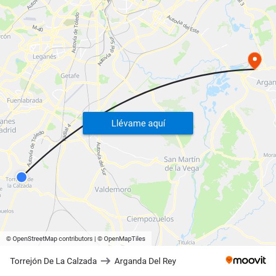 Torrejón De La Calzada to Arganda Del Rey map
