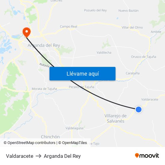 Valdaracete to Arganda Del Rey map