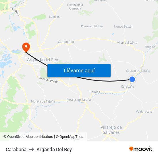Carabaña to Arganda Del Rey map