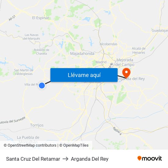 Santa Cruz Del Retamar to Arganda Del Rey map
