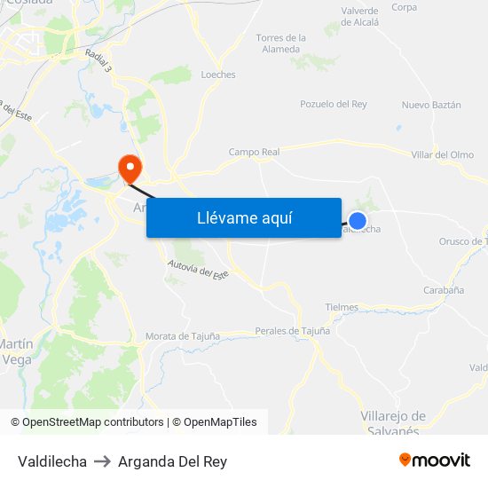 Valdilecha to Arganda Del Rey map