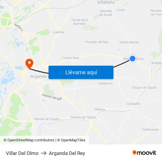 Villar Del Olmo to Arganda Del Rey map