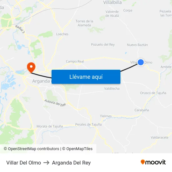 Villar Del Olmo to Arganda Del Rey map