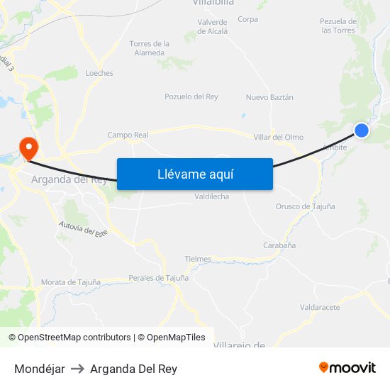 Mondéjar to Arganda Del Rey map