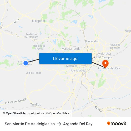 San Martín De Valdeiglesias to Arganda Del Rey map