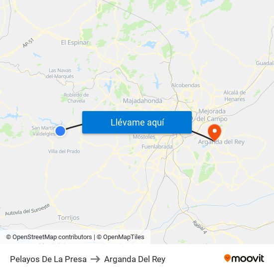 Pelayos De La Presa to Arganda Del Rey map