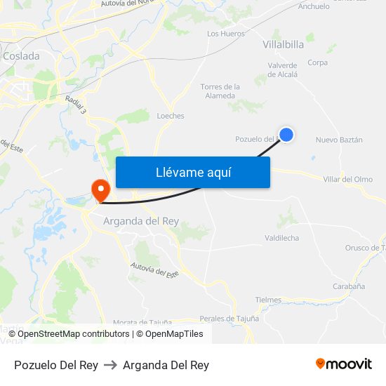 Pozuelo Del Rey to Arganda Del Rey map