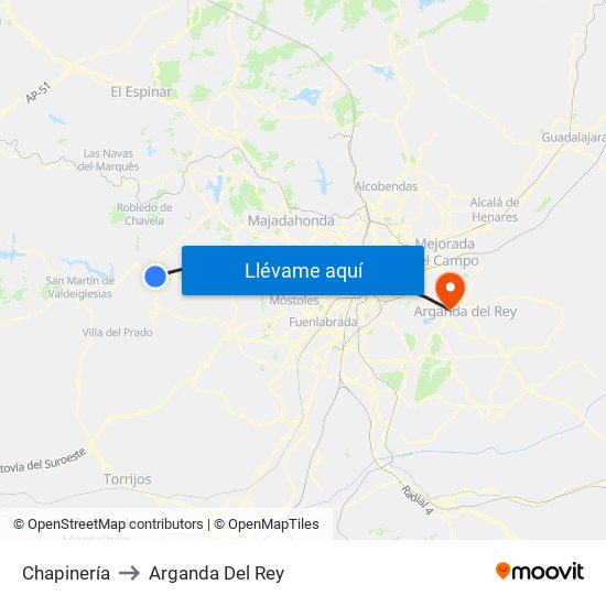 Chapinería to Arganda Del Rey map