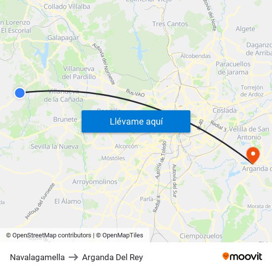 Navalagamella to Arganda Del Rey map